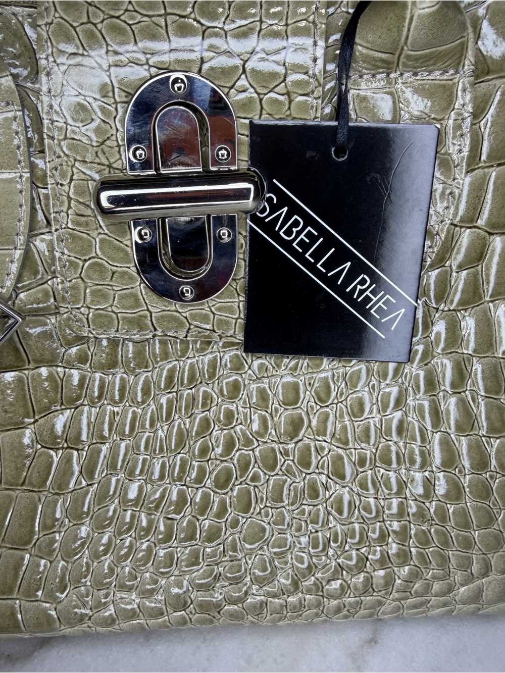 Isabella Rhea Olive Green Croc-Embossed genuine Italian leather - Picture 9 of 10
